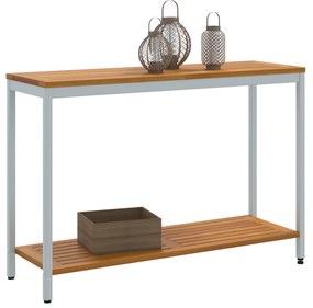 vidaXL Εξωτερικό Τραπέζι Φυσικό & Γκρι 35x110x75 εκ. Μασίφ Ξύλο και Ατσάλι