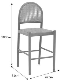 Σκαμπό μπαρ Alessia ξύλο οξιάς-rattan φυσικό-έδρα φυσικό 42x41x100εκ 42x41x100 εκ.