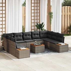 vidaXL Σετ Καναπέ Κήπου με μαξιλάρι 10 pcs Γκρι Πολυ ράταν