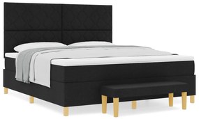 vidaXL Κρεβάτι με ελατήριο με Στρώμα & Παγκάκι Μαύρο 180x200 εκ. Υφασμα