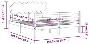 Πλαίσιο Κρεβατιού με Κεφαλάρι Γκρι 160x200 εκ Μασίφ Ξύλο - Γκρι