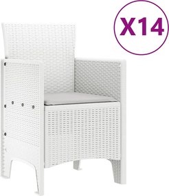 vidaXL Σέτ φαγητού για κήπο 15 pcs Λευκό Rattan Polt
