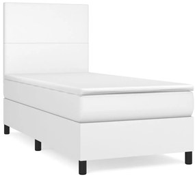vidaXL Κρεβάτι Boxspring με Στρώμα Λευκό 90x190εκ. από Συνθετικό Δέρμα