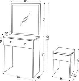 Τουαλέτα Μακιγιάζ Λευκό DRAI 65x35x139