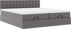 vidaXL Οθωμανικό κρεβάτι με στρώματα &amp; LEDs Γκρι Faux Leather