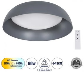 Πλαφονιέρα Φωτιστικό Οροφής LED CCT 60W 6900lm ANATOLIA Globostar 61262 Ανθρακί