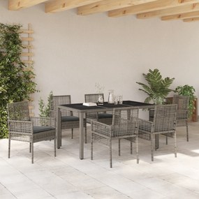 vidaXL Σετ τραπεζαρίας κήπου 7 κομματιών με μαξιλάρια  Γκρι Πολυ Ράταν