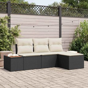 vidaXL Σετ Καναπέ Κήπου 4 pcs Μαύρο και κρεμ 184 x 62 x 85 εκ.