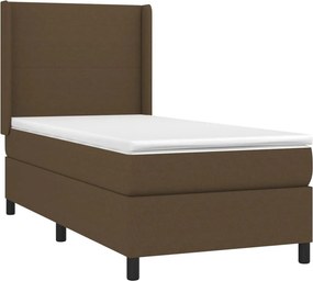 vidaXL Κρεβάτι Boxspring με Στρώμα &amp; LED Σκ.Καφέ 100x200 εκ Υφασμάτινο