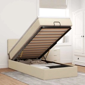 vidaXL Οθωμανικό κρεβάτι με στρώμα Cream 90x190cm ύφασμα