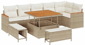 vidaXL Σετ Καναπέ Κήπου με μαξιλάρι 9 pcs Μπεζ Πολυ ράταν