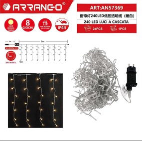Φωτιστικό κουρτίνας χαμηλής τάσης με 240LED Αδιάβροχο IP44 Θερμό λευκό 3μ+3μ καλώδιο και 8 προγράμματα Arrango AN57369