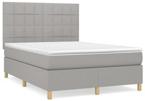 vidaXL Κρεβάτι Boxspring με Στρώμα Ανοιχτό Γκρι 140x200 εκ. Υφασμάτινο