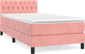 vidaXL Κρεβάτι Boxspring με Στρώμα Ροζ 90x190 εκ. Βελούδινο