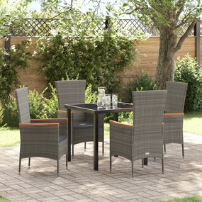 vidaXL Σετ Δείπνου 5 τεμαχίων  με Μαξιλάρια Γκρι Poly Rattan