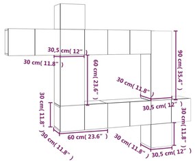 vidaXL Σετ Επίπλων Τηλεόρασης 10 τεμ. Γκρι Sonoma Επεξεργασμένο Ξύλο