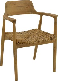 Πολυθρόνα Denverone pakoworld φυσικό teak ξύλο και ψάθα 57x54x79εκ
