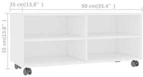 vidaXL Έπιπλο Τηλεόρασης με Ρόδες Λευκό 90x35x35 εκ. από Επεξ. Ξύλο