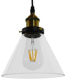 GloboStar® CONE 01169 Vintage Κρεμαστό Φωτιστικό Οροφής Μονόφωτο 1 x E27 Γυάλινο Καμπάνα Φ18 x Y20cm