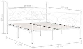 Πλαίσιο Κρεβατιού με Τελάρο Λευκό 180 x 200 εκ. Μεταλλικό - Λευκό