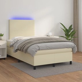 vidaXL Κρεβάτι Boxspring με Στρώμα &amp; LED Κρεμ 120x200 εκ. Συνθ. Δέρμα