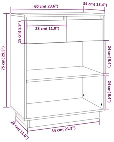 Ντουλάπι Κονσόλα Μαύρο 60 x 34 x 75 εκ. από Μασίφ Ξύλο Πεύκου - Μαύρο