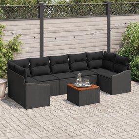 vidaXL Σετ Σαλονιού Κήπου 8 pcs Μαύρο 55 x 55 x 37 εκ Ρατάν, ξύλο