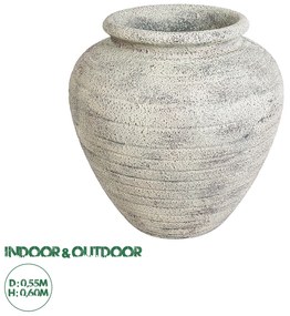 20722 GloboStar® Artificial Garden IRISH 20722 Επιδαπέδιο Πολυεστερικό Τσιμεντένιο Κασπώ Γλάστρα - Flower Pot Λευκό με Μπεζ Φ55 x Υ60cm