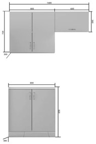 Κουζίνα Modest Σετ 3 Κουτιών Γκρι Άνω Κουτιά 140cm Κάτω 80cm - GR-MODESTSET16