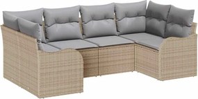 vidaXL Σετ Καναπέ Κήπου με μαξιλάρι 6 pcs Μπεζ Πολυ ράταν