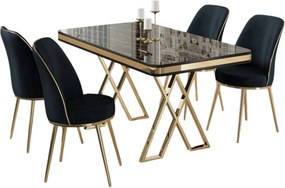 Dining Table &amp; Chairs Set (5 Pieces) Vals - Black Marble, Gold, Anthracite Black Marlbe
Gold
Anthracite