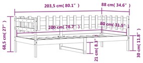 Καναπές Κρεβάτι 80 x 200 εκ. από Μασίφ Ξύλο Πεύκου - Καφέ