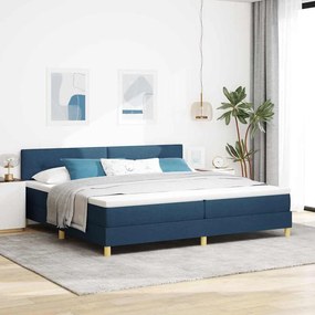 vidaXL LED Κρεβάτι με βάθρο με κεφαλάρι Μπλε 200 x 200 cm ύφασμα