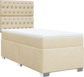 vidaXL Κρεβάτι Boxspring με Στρώμα Κρεμ 90x200 εκ.Υφασμάτινο