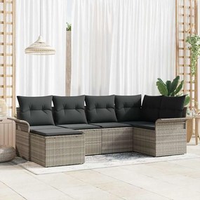vidaXL σετ καναπέ κήπου 6 κομματιών με μαξιλάρια ανοιχτό γκρι πολυρατάν