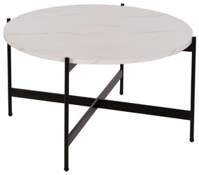 Τραπέζι Σαλονιού HM9588.05 Φ80x45cm Με Μαύρη Μεταλλική Βάση Εφέ Μαρμάρου White Mdf,Μέταλλο
