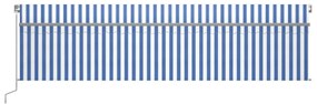 Τέντα Αυτόματη με Σκίαστρο/LED/Αισθ. Ανέμου Μπλε/Λευκό 6 x 3 μ. - Μπλε
