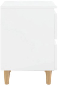 vidaXL Κομοδίνα 2 τεμ. Γυαλ. Λευκό 40x35x50εκ. Πόδια από Ξύλο Πεύκου