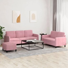 vidaXL Σαλόνι Σετ 3 Τεμαχίων Ροζ από Βελούδο