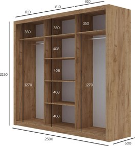 Ντουλάπα Grandio Χρυσό Δρυς με καθρέφτη 250x60x215cm