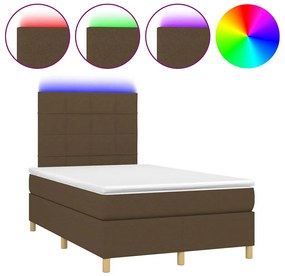vidaXL Κρεβάτι Boxspring με Στρώμα &amp; LED Σκ.Καφέ 120x190εκ. Υφασμάτινο