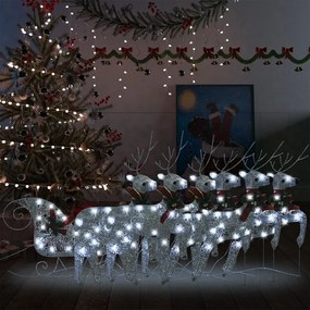vidaXL Τάρανδοι & Έλκηθρο Χριστουγεννιάτικοι Εξ. Χώρου 140 LED Ασημί