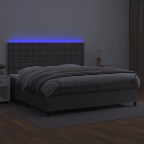 Κρεβάτι Boxspring με Στρώμα &amp; LED Γκρι 200x200 εκ. Συνθ. Δέρμα - Γκρι