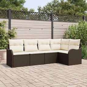vidaXL Σετ Καναπέ Κήπου με μαξιλάρι 5 pcs Καφέ Πολυ ράταν