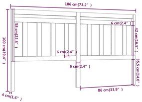 vidaXL Κεφαλάρι Κρεβατιού Μαύρο 186 x 4 x 100 εκ. Μασίφ Ξύλο Πεύκου