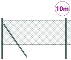 vidaXL Φράχτης Αλυσίδας με 7 Πάσσαλους 0.4x10 μ Γαλβανισμένος Χάλυβας Πράσινος