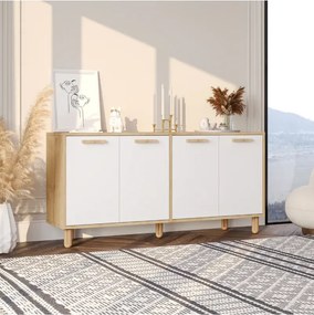 Stewehome Πολυλειτουργικό ντουλάπι με ράφια και πόρτες σε λευκό χρώμα 150x36x73 cm