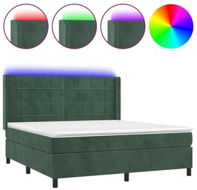 ΚΡΕΒΑΤΙ BOXSPRING ΜΕ ΣΤΡΩΜΑ &amp; LED ΣΚ. ΠΡΑΣΙΝΟ 180X200ΕΚ ΒΕΛΟΥΔΟ 3139580