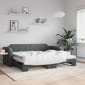 Καναπές Κρεβάτι Συρόμενος Σκούρο γκρι 90x200 εκ Ύφασμα Στρώματα - Γκρι