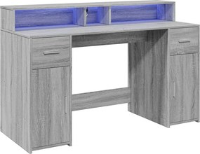 vidaXL Γραφείο με LED Γκρι Sonoma 140x55x91 εκ. Επεξεργ. Ξύλο